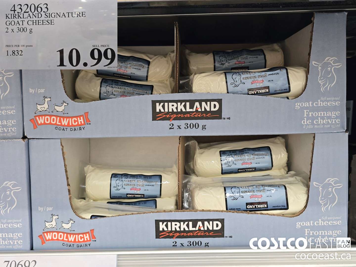 432063 KIRKLAND SIGNATURE GOAT CHEESE 2 X 300 G $10.99
