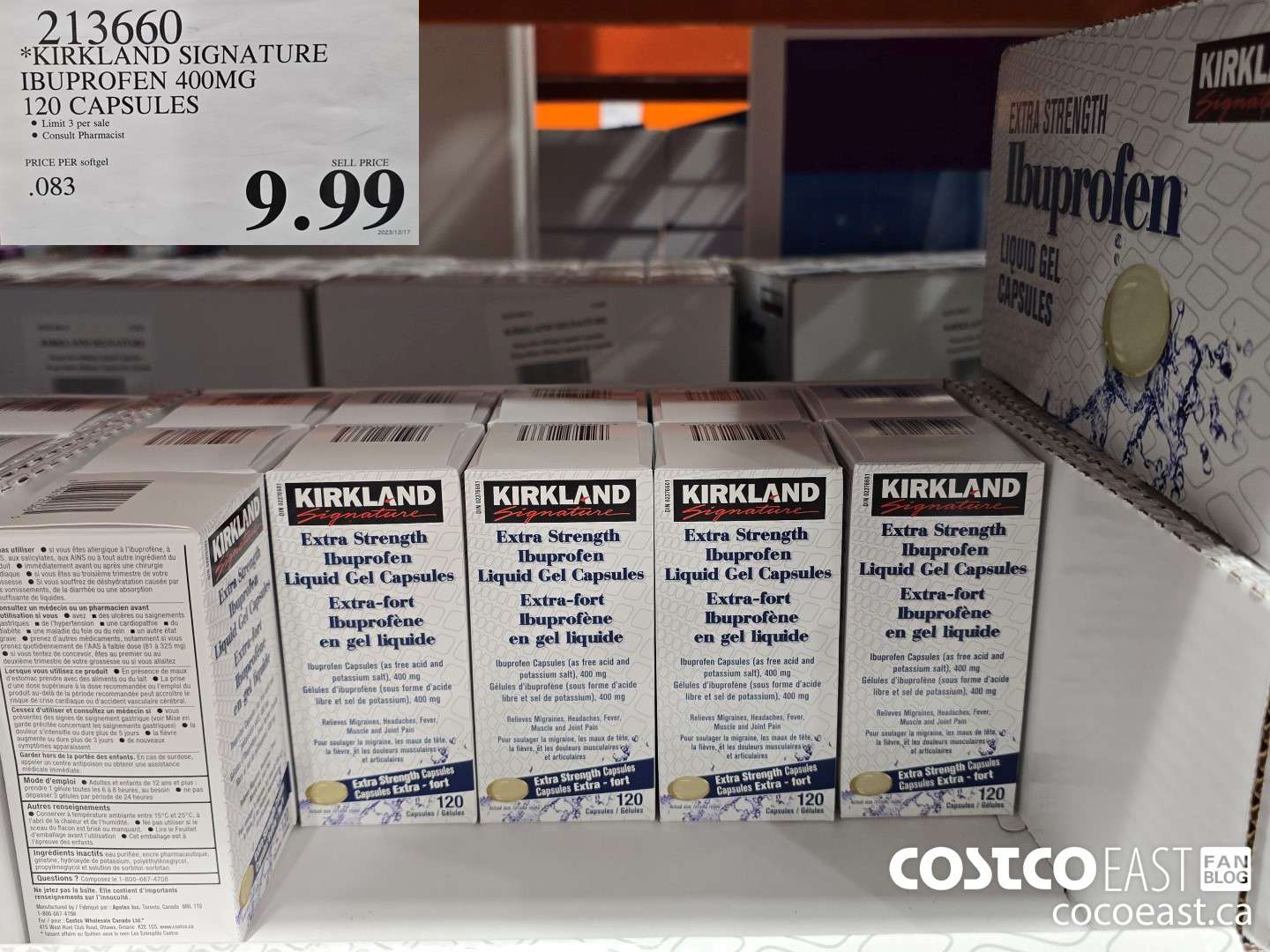 213660 *KIRKLAND SIGNATURE IBUPROFEN 400MG 120 CAPSULES $9.99