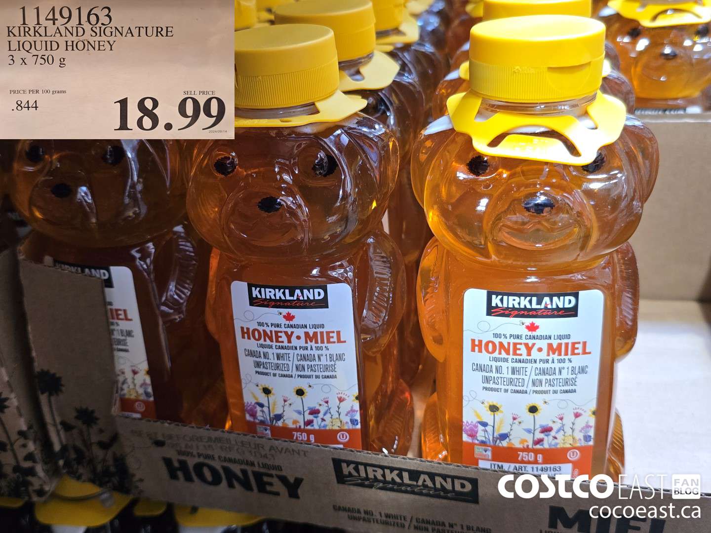 1149163 KIRKLAND SIGNATURE LIQUID HONEY 3 X 750 g $18.99