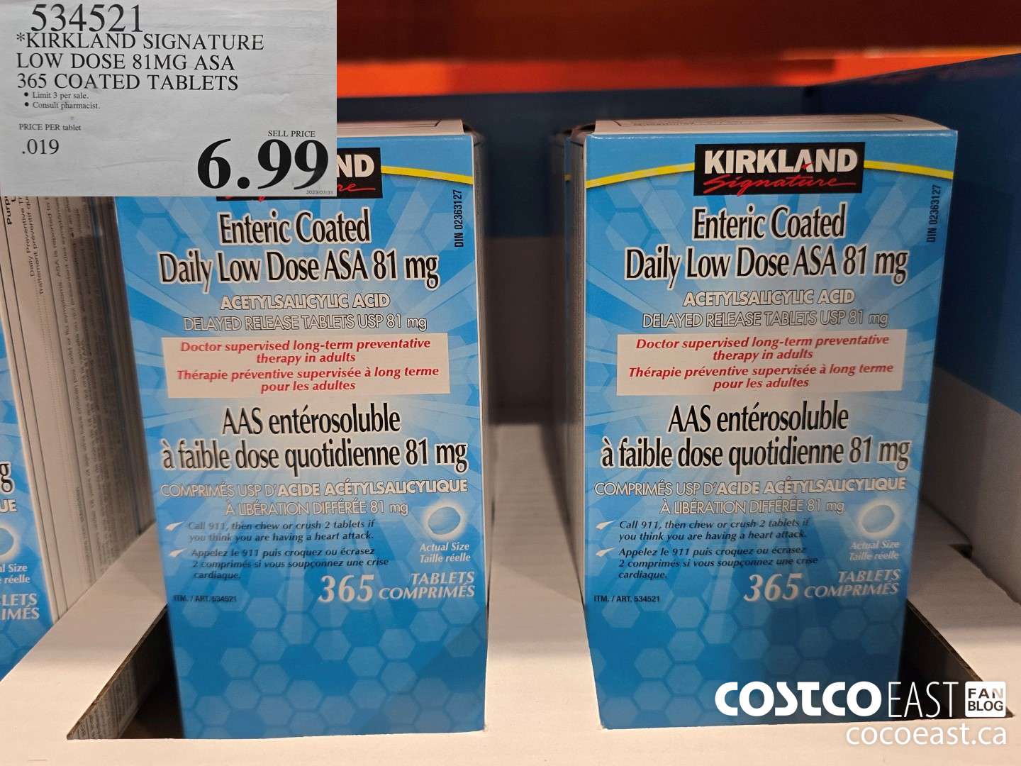 534521 KIRKLAND SIGNATURE LOW DOSE 81MG ASA 365 COATED TABLETS $6.99