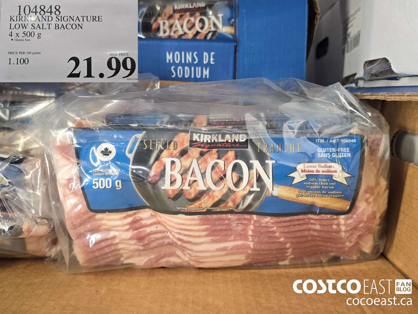 104848 KIRKLAND SIGNATURE LOW SALT BACON 4 x 500 g $21.99