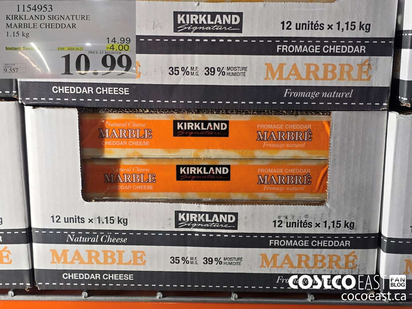 1154953 KIRKLAND SIGNATURE MARBLE CHEDDAR 1.15 KG ($4.00 INSTANT SAVINGS EXPIRES ON 2024-10-27) $10.99