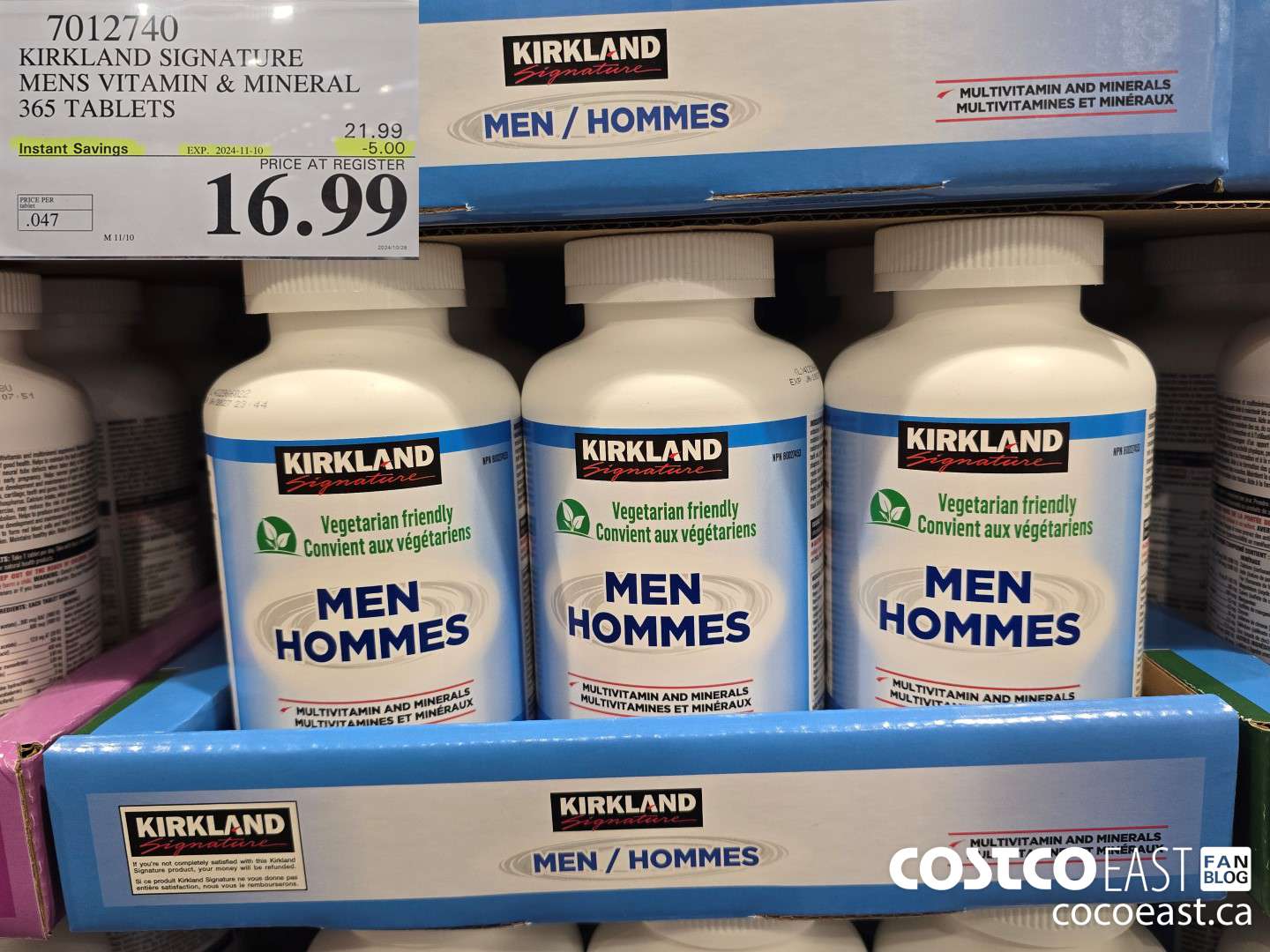 7012740 KIRKLAND SIGNATURE MENS VITAMIN & MINERAL 365 TABLETS ($5.00 INSTANT SAVINGS EXPIRES ON 2024-11-10) $16.99