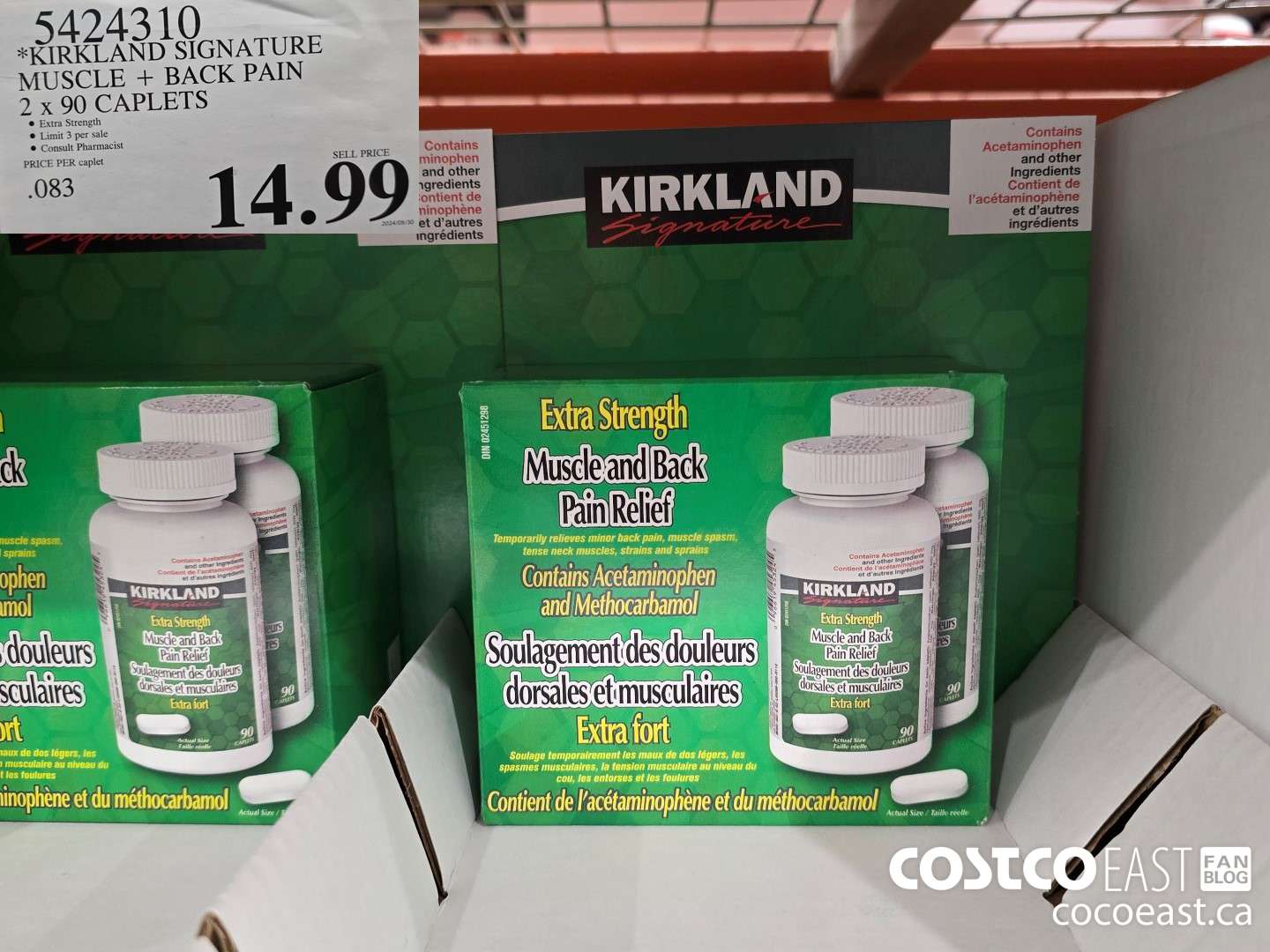 5424310 KIRKLAND SIGNATURE MUSCLE + BACK PAIN 2 X 90 CAPLETS $14.99