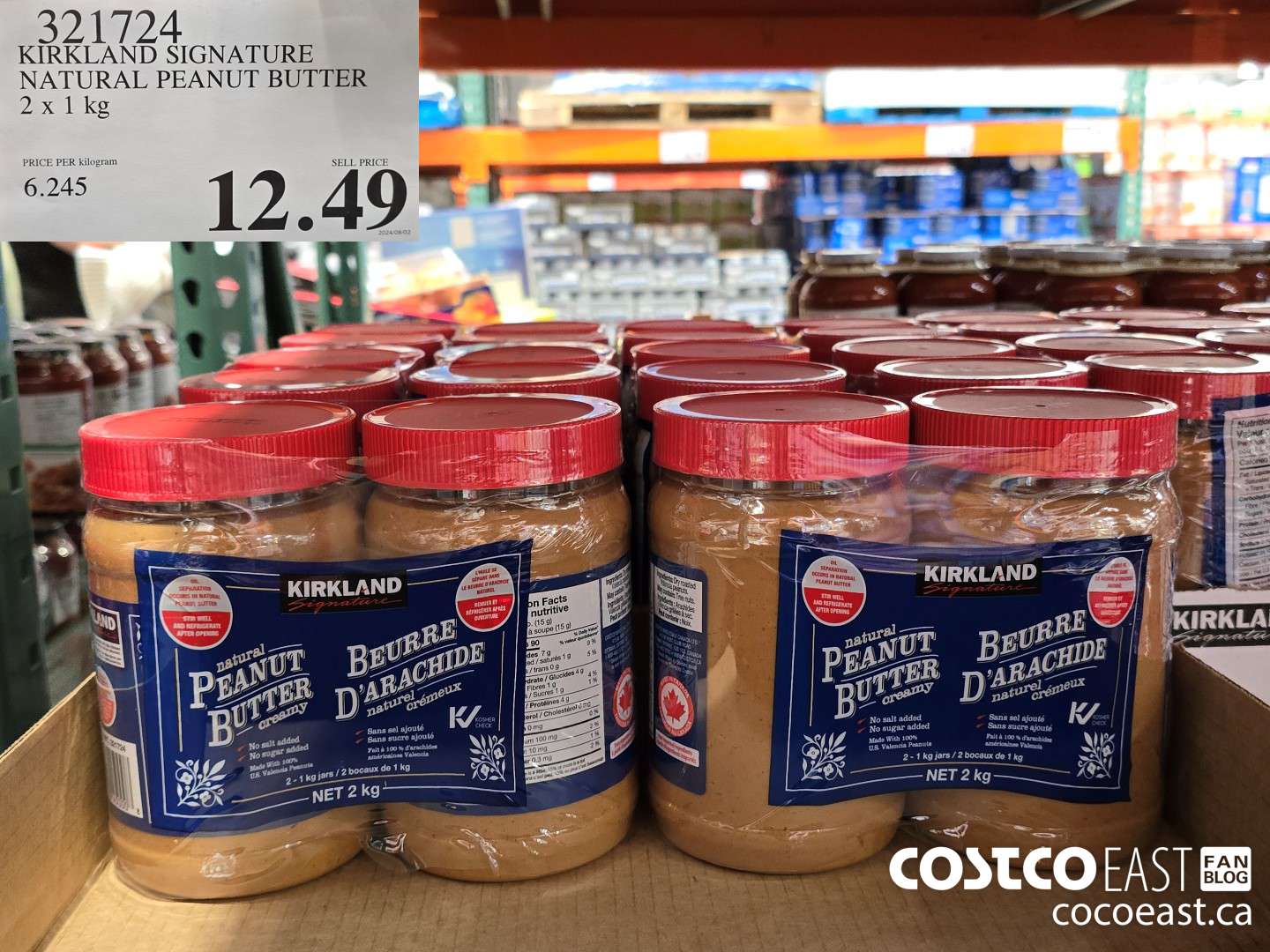 321724 KIRKLAND SIGNATURE NATURAL PEANUT BUTTER 2 X 1 KG $12.49