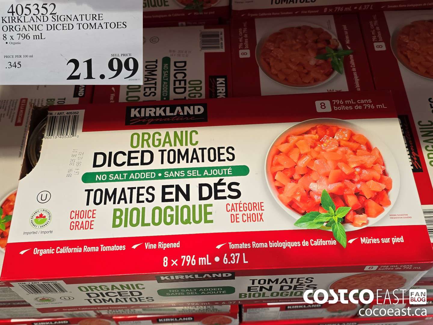 405352 KIRKLAND SIGNATURE ORGANIC DICED TOMATOES 8 x 796 mL $21.99