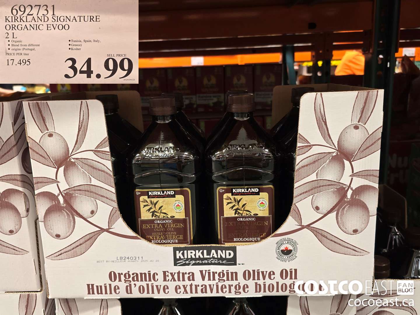 692731 KIRKLAND SIGNATURE ORGANIC EVOO 2 L $34.99