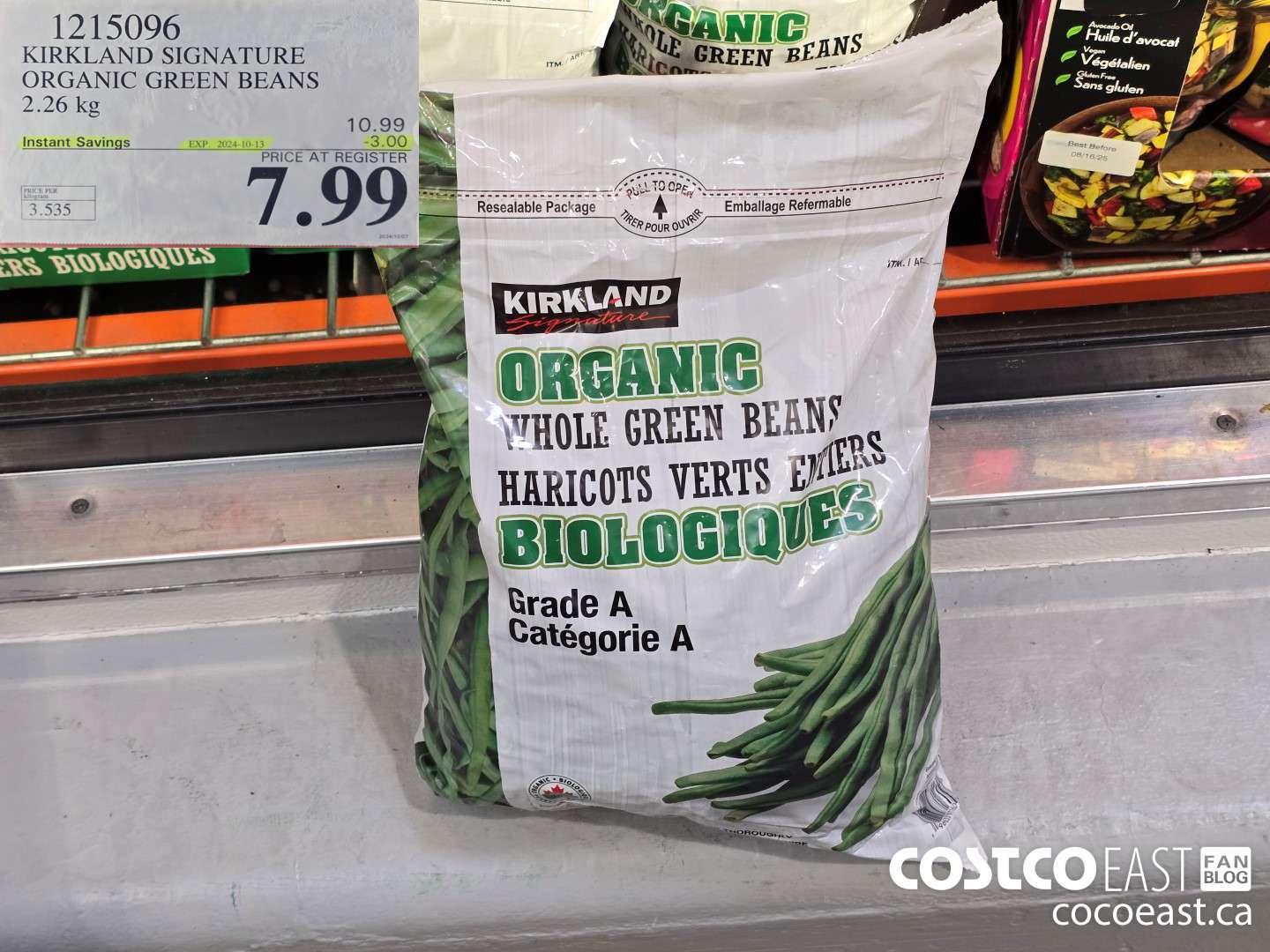 1215096 KIRKLAND SIGNATURE ORGANIC GREEN BEANS 2.26 KG ($3.00 INSTANT SAVINGS EXPIRES ON 2024-10-13) $7.99