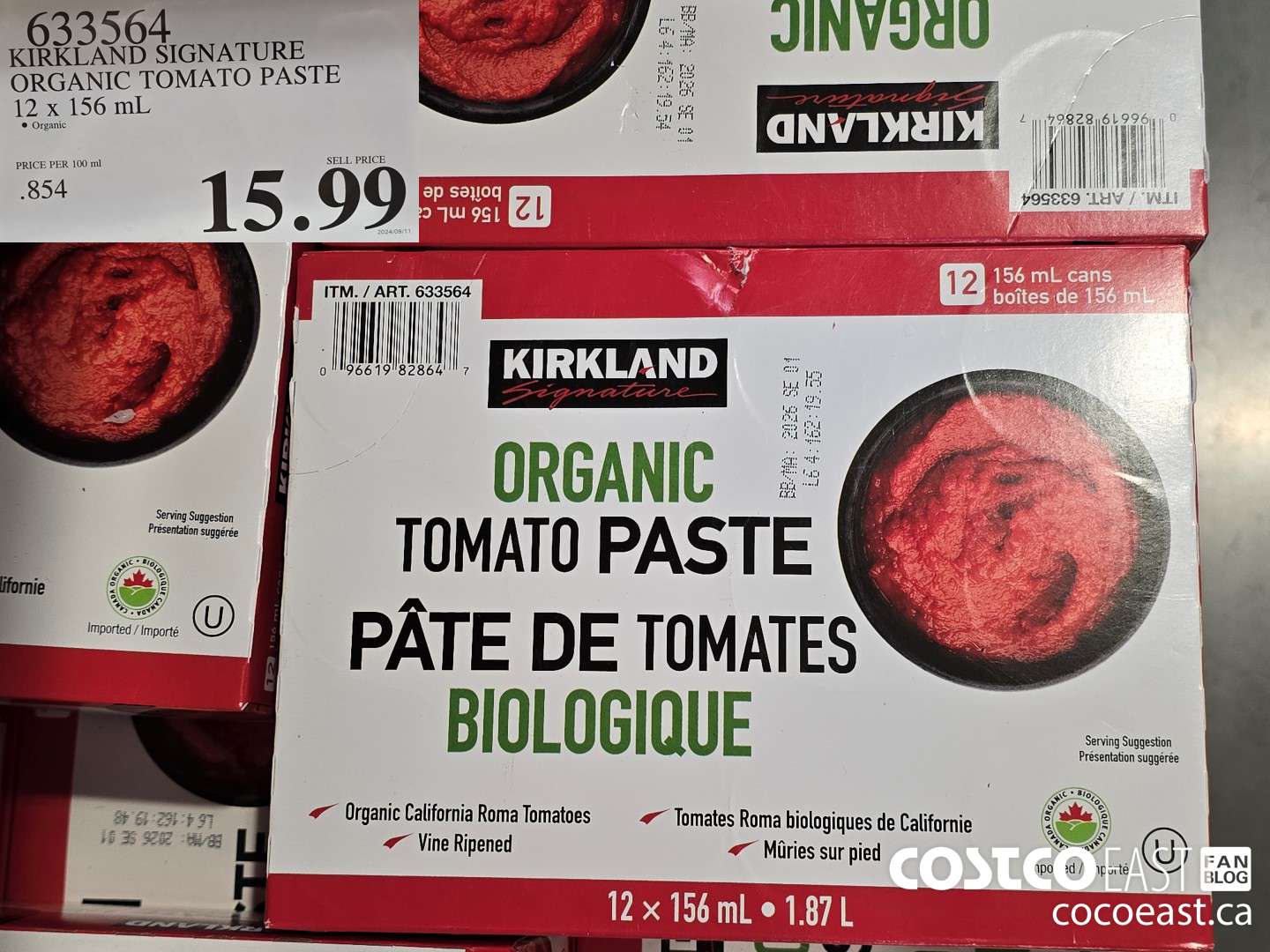 633564 KIRKLAND SIGNATURE ORGANIC TOMATO PASTE 12 x 156 mL $15.99