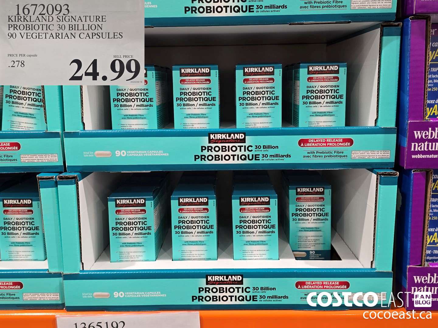 1672093 KIRKLAND SIGNATURE PROBIOTIC 30 BILLION 90 VEGETARIAN CAPSULES $24.99