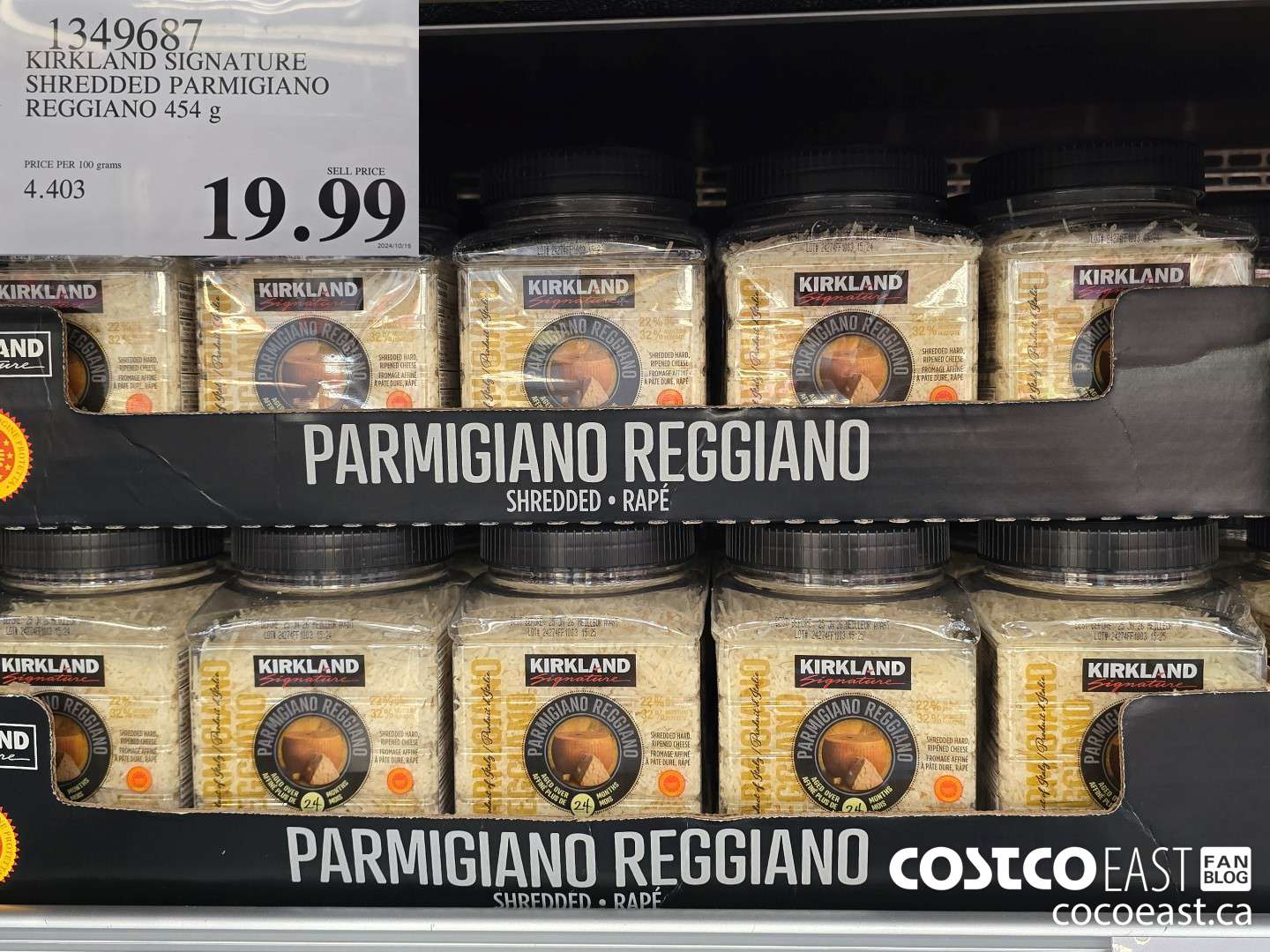 1349687 KIRKLAND SIGNATURE SHREDDED PARMIGIANO REGGIANO 454 G $19.99