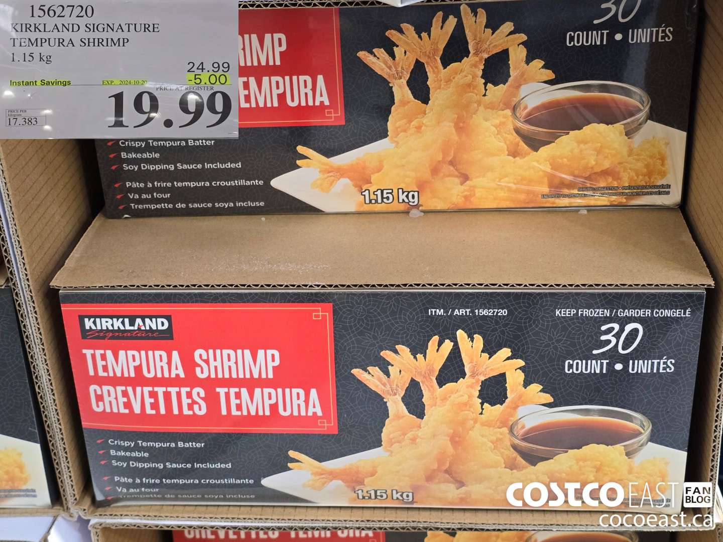 1562720 KIRKLAND SIGNATURE TEMPURA SHRIMP 1.15 KG ($5.00 INSTANT SAVINGS EXPIRES ON 2024-10-20) $19.99