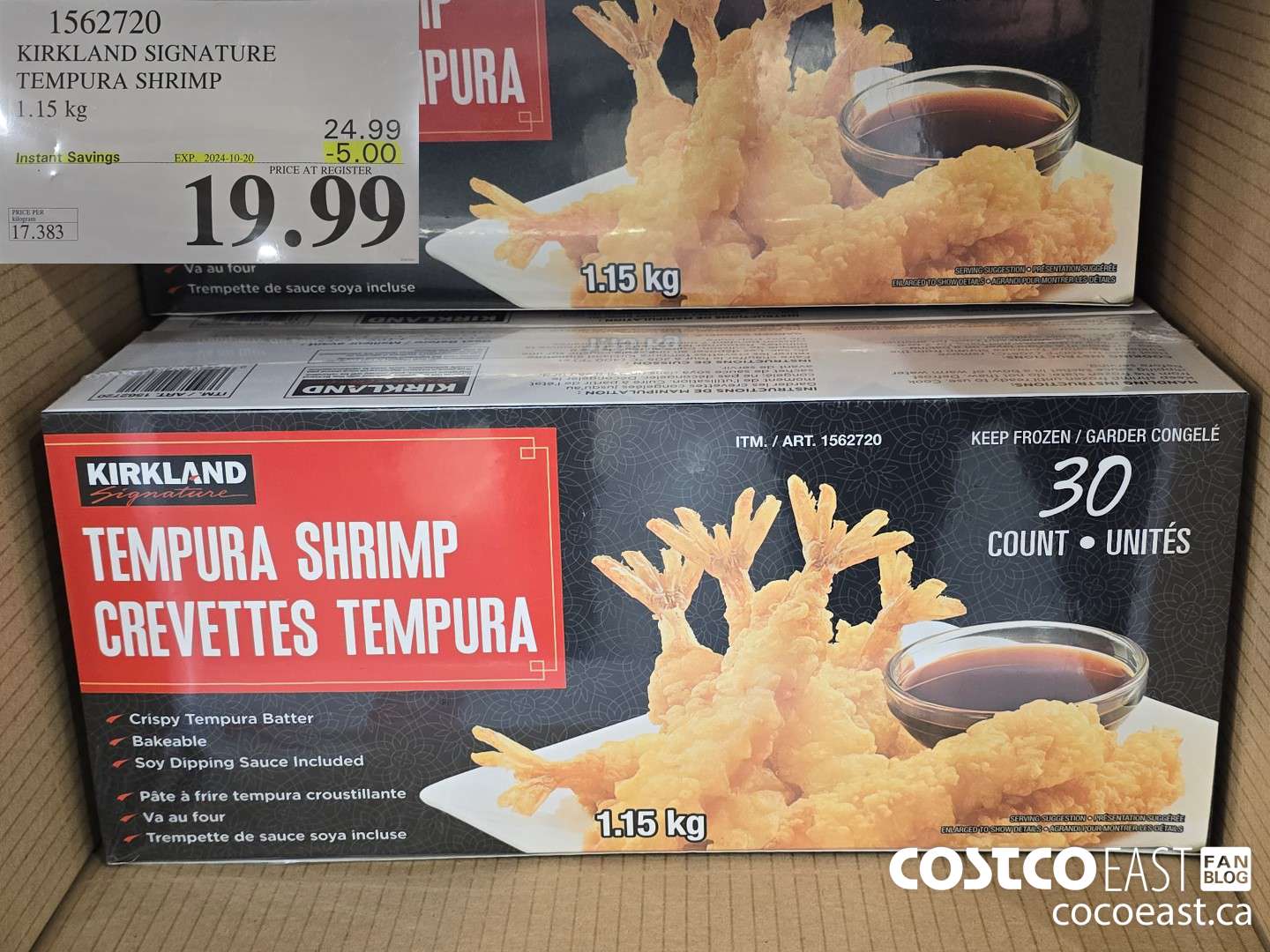 1562720 KIRKLAND SIGNATURE TEMPURA SHRIMP 1.15 KG ($5.00 INSTANT SAVINGS EXPIRES ON 2024-10-20) $19.99