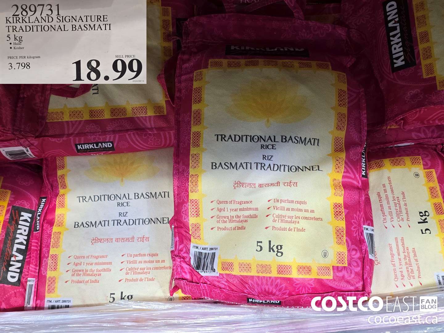 289731 KIRKLAND SIGNATURE TRADITIONAL BASMATI 5 kg $18.99