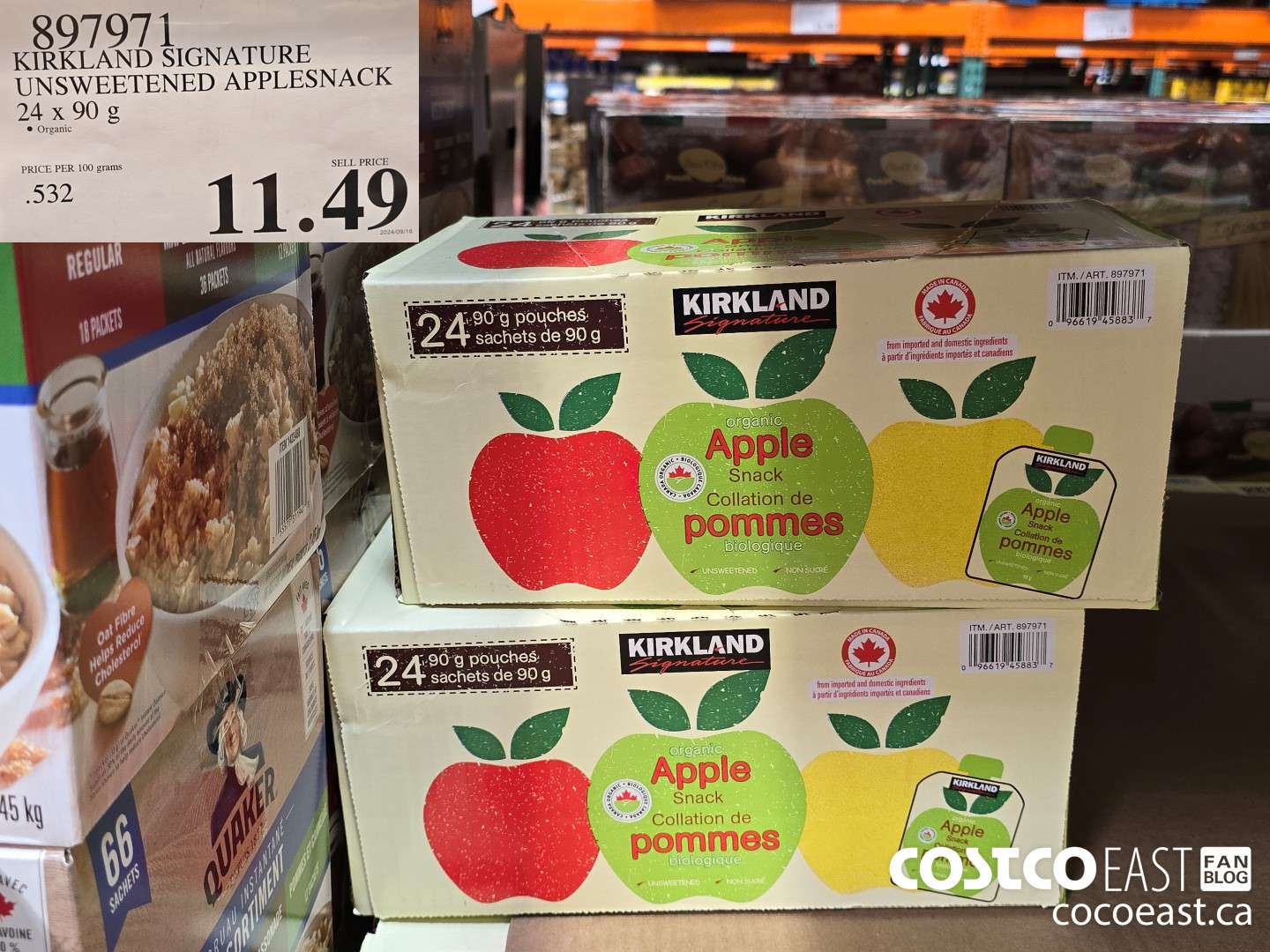 897971 KIRKLAND SIGNATURE UNSWEETENED APPLESNACK 24 X 90 G $11.49