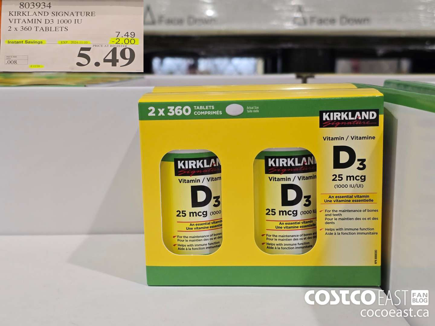 803934 KIRKLAND SIGNATURE VITAMIN D3 1000 IU 2 X 360 TABLETS ($2.00 INSTANT SAVINGS EXPIRES ON 2024-11-10) $5.49