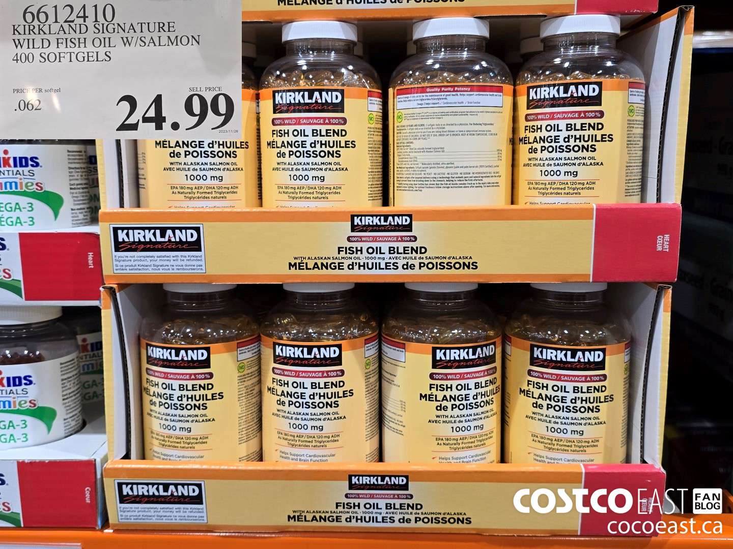 6612410 KIRKLAND SIGNATURE WILD FISH OIL W/SALMON - 400 SOFTGELS $24.99