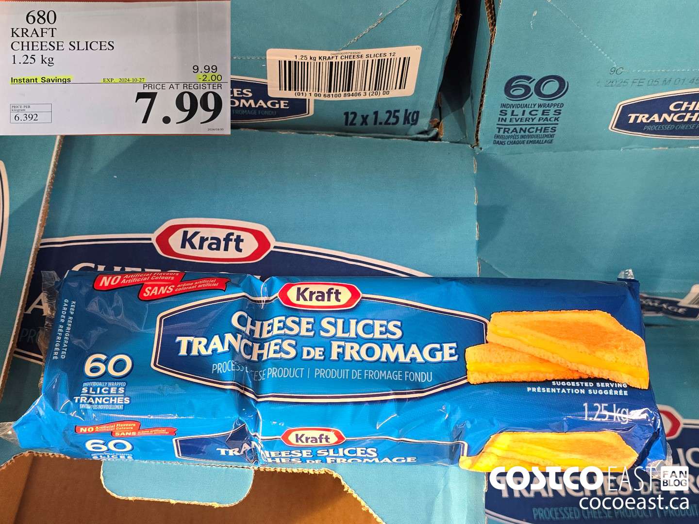 680 KRAFT CHEESE SLICES 1.25 KG ($2.00 INSTANT SAVINGS EXPIRES ON 2024-10-27) $7.99
