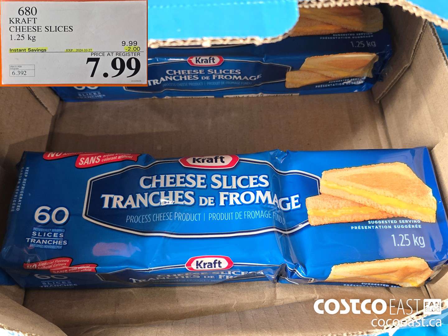 680 KRAFT CHEESE SLICES 1.25 KG ($2.00 INSTANT SAVINGS EXPIRES ON 2024-10-27) $7.99