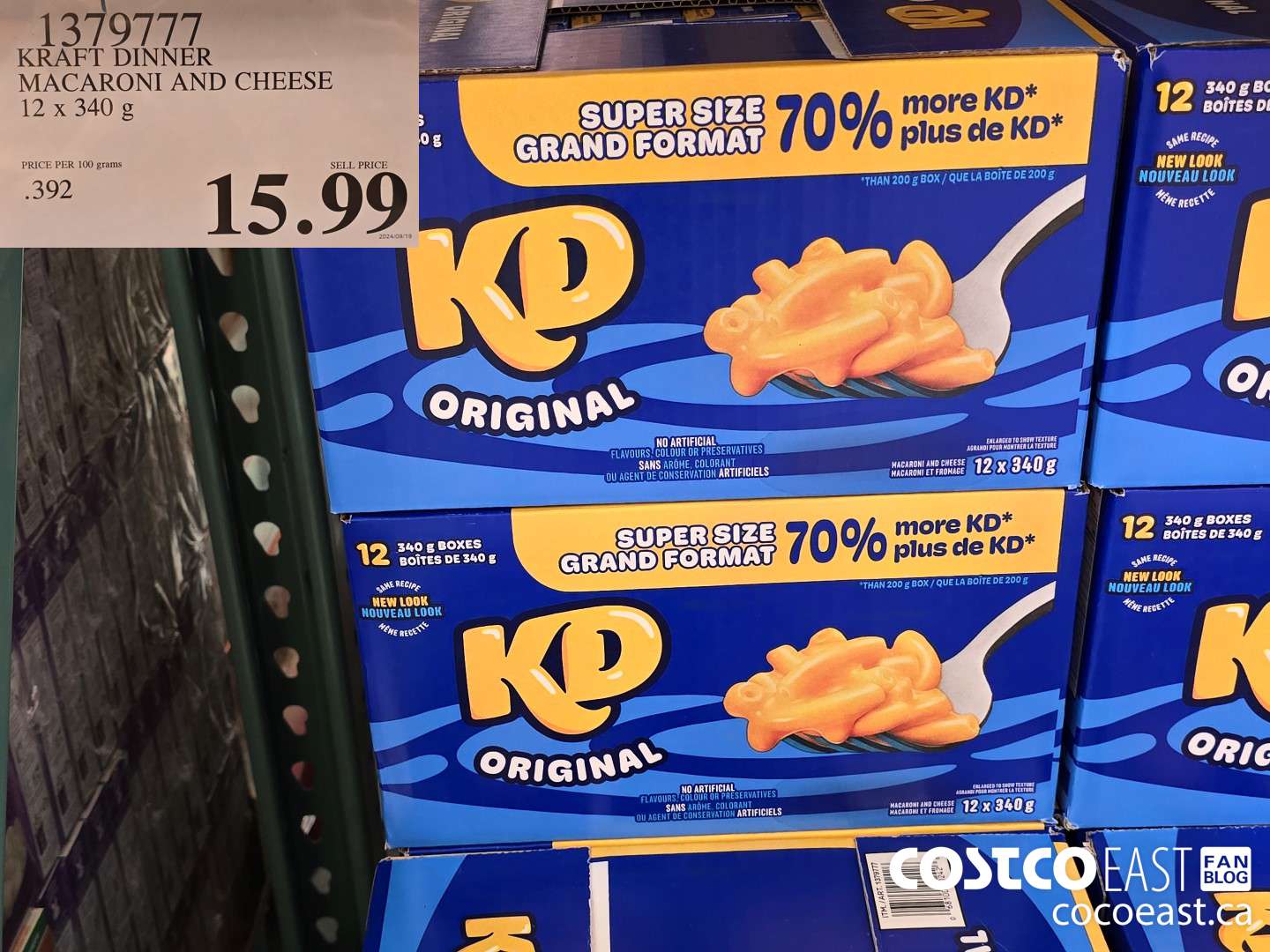 1379777 KRAFT DINNER MACARONI AND CHEESE 12 x 340 g $15.99