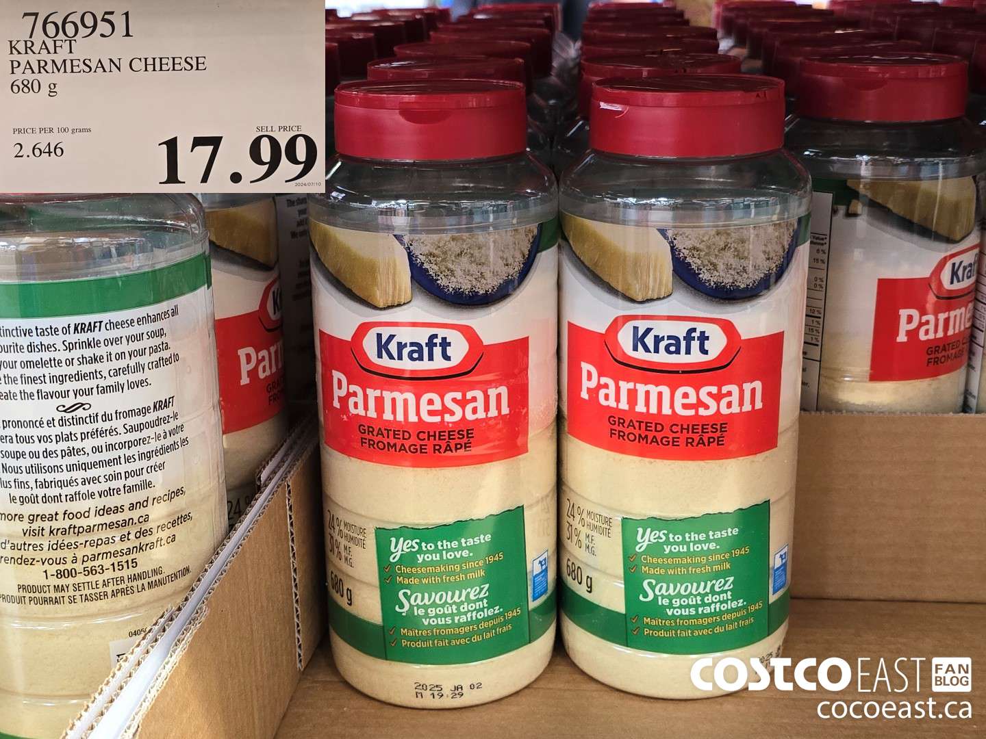 766951 KRAFT PARMESAN CHEESE 680 G $17.99