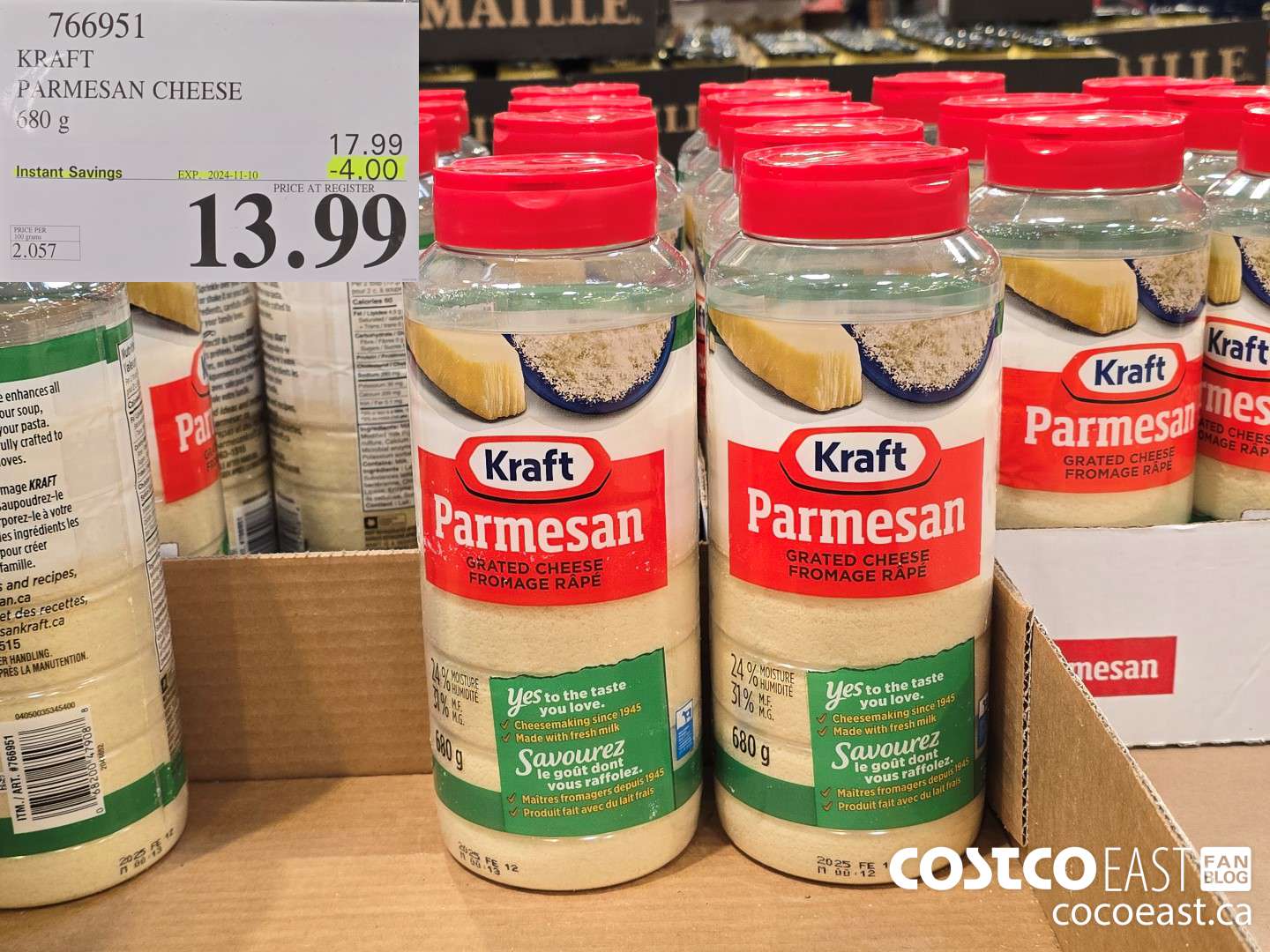 766951 KRAFT PARMESAN CHEESE 680 G ($4.00 INSTANT SAVINGS EXPIRES ON 2024-11-10) $13.99
