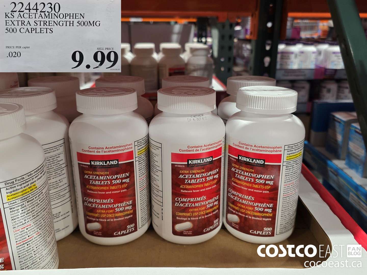 2244230 KS ACETAMINOPHEN EXTRA STRENGTH 500MG 500 CAPLETS $9.99