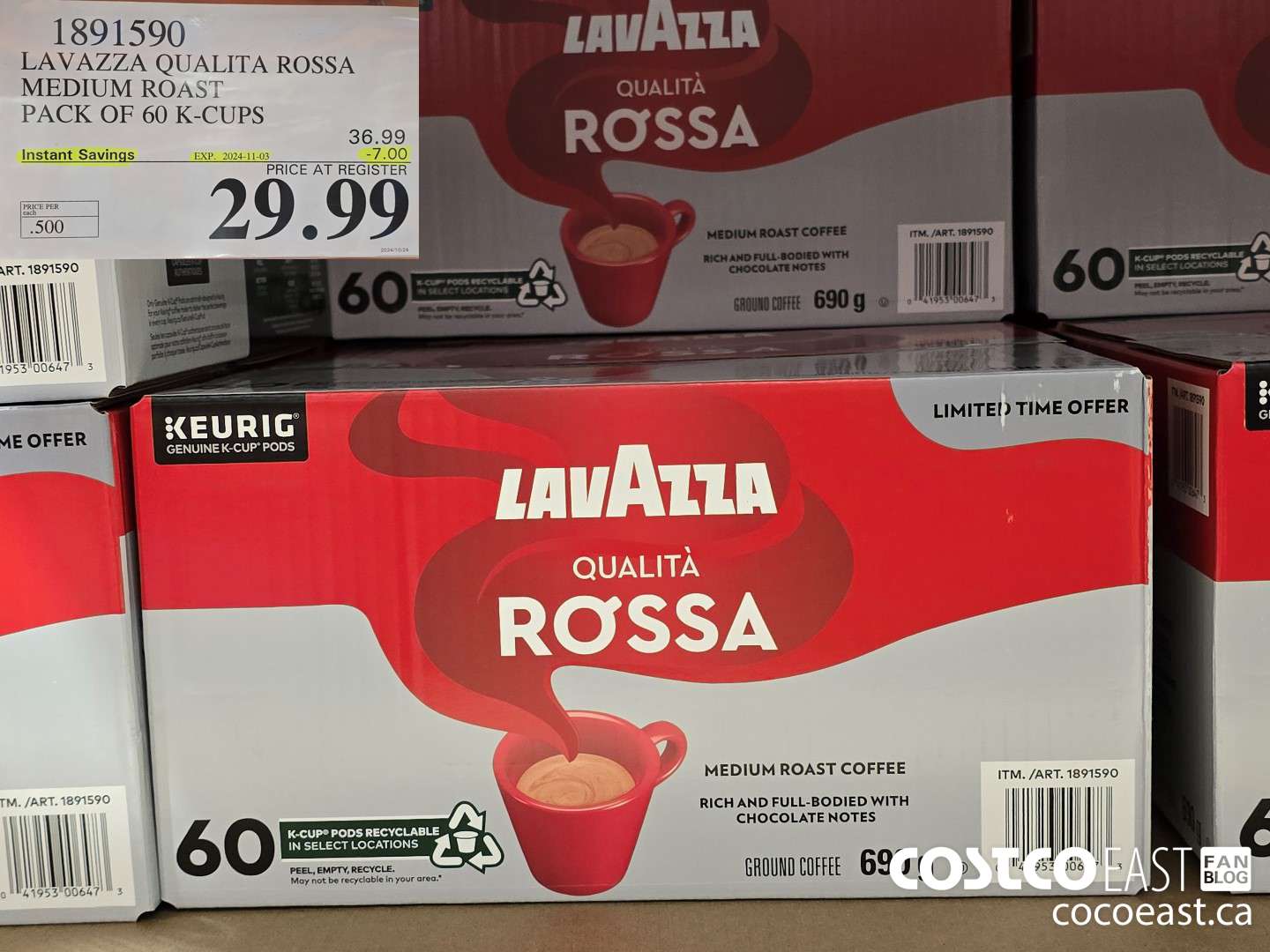 1891590 LAVAZZA QUALITA ROSSA MEDIUM ROAST PACK OF 60 K-CUPS ($7.00 INSTANT SAVINGS EXPIRES ON 2024-11-03) $29.99