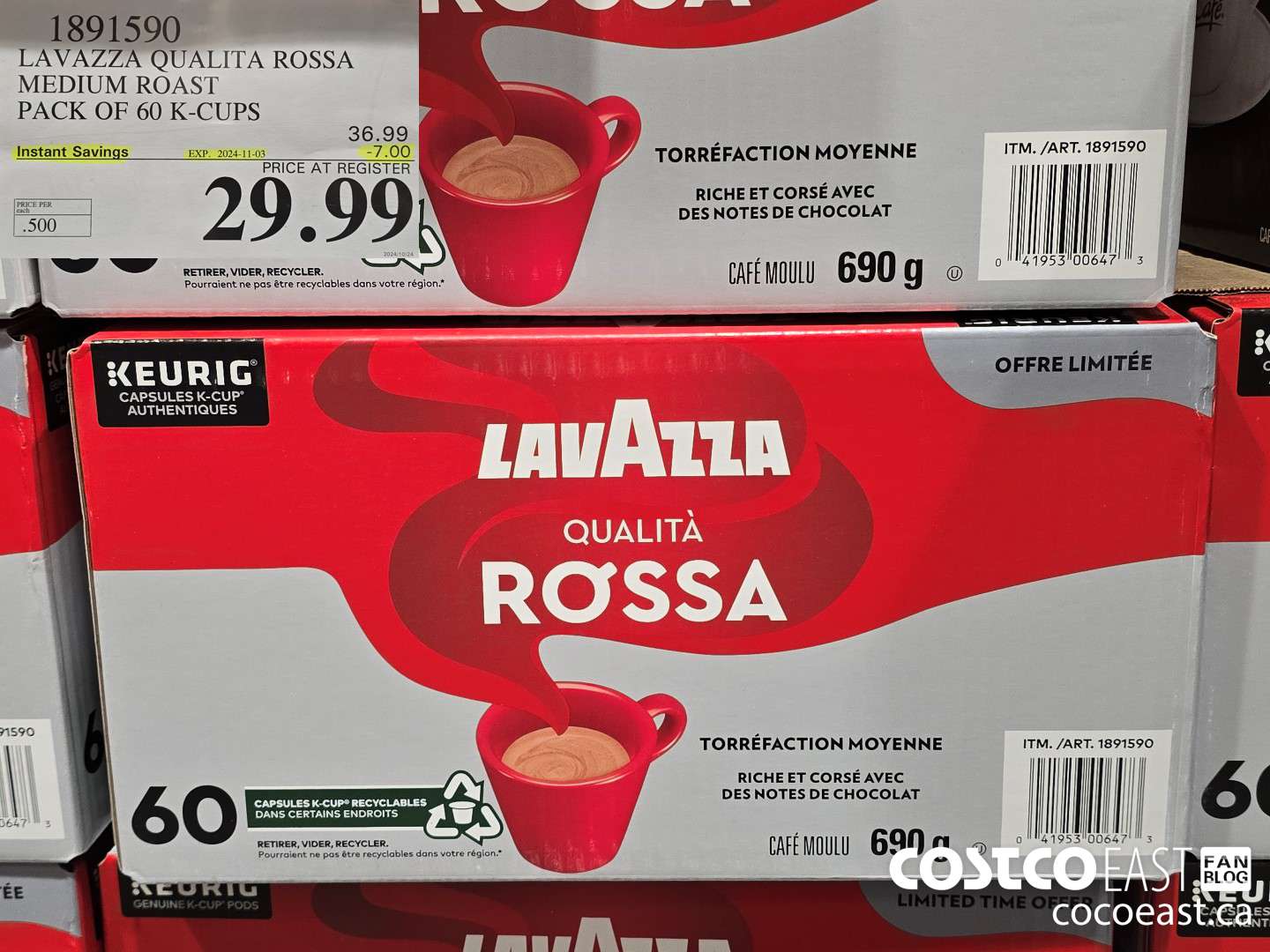 1891590 LAVAZZA QUALITA ROSSA MEDIUM ROAST PACK OF 60 K-CUPS ($7.00 INSTANT SAVINGS EXPIRES ON 2024-11-03) $29.99
