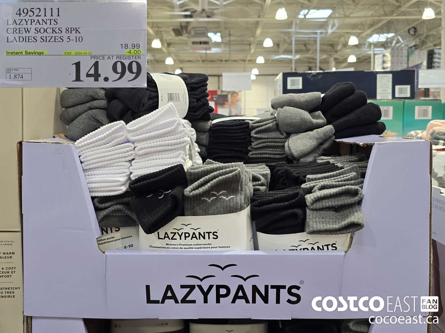 4952111 LAZYPANTS CREW SOCKS 8PK LADIES SIZES 5-10 ($4.00 INSTANT SAVINGS EXPIRES ON 2024-10-13) $14.99