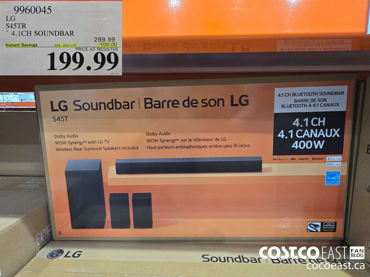 9960045 LG S45TR 4.1CH SOUNDBAR ($100.00 INSTANT SAVINGS EXPIRES ON 2024-11-07) $199.99