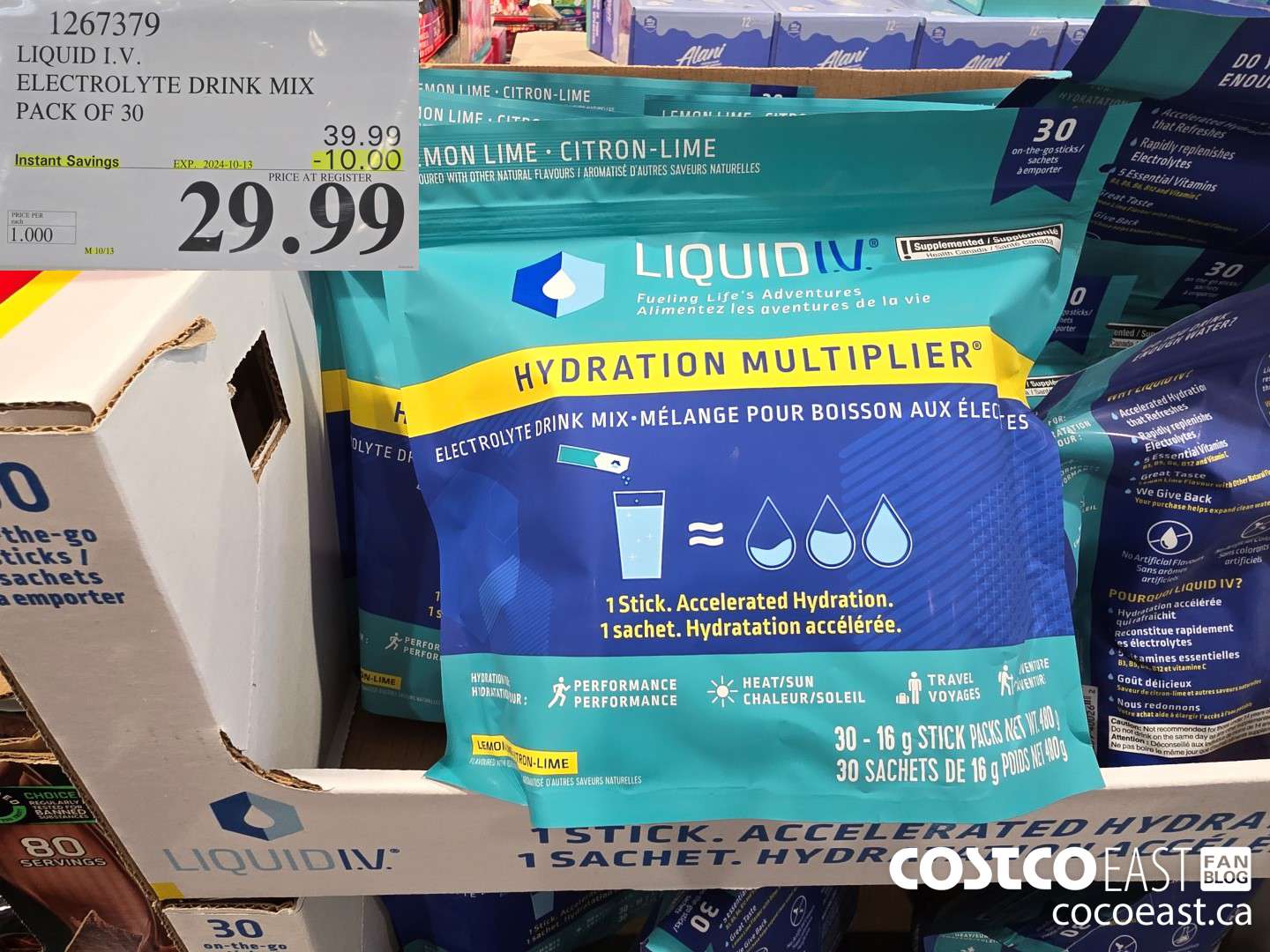 1267379 LIQUID I.V. ELECTROLYTE DRINK MIX PACK OF 30 ($10.00 INSTANT SAVINGS EXPIRES ON 2024-10-13) $29.99