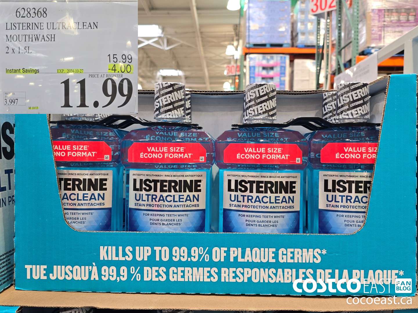 628368 LISTERINE ULTRACLEAN MOUTHWASH 2 X 1.5L ($4.00 INSTANT SAVINGS EXPIRES ON 2204-10-27) $11.99