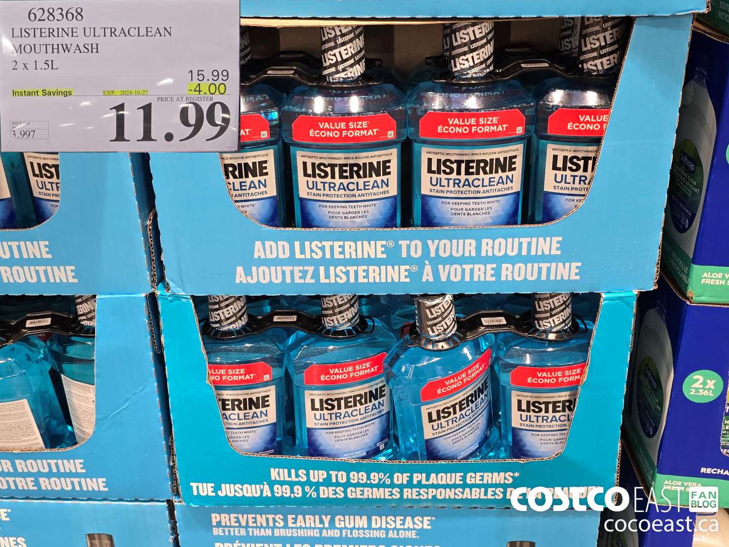 628368 LISTERINE ULTRACLEAN MOUTHWASH 2 X 1.5L ($4.00 INSTANT SAVINGS EXPIRES ON 2204-10-27) $11.99