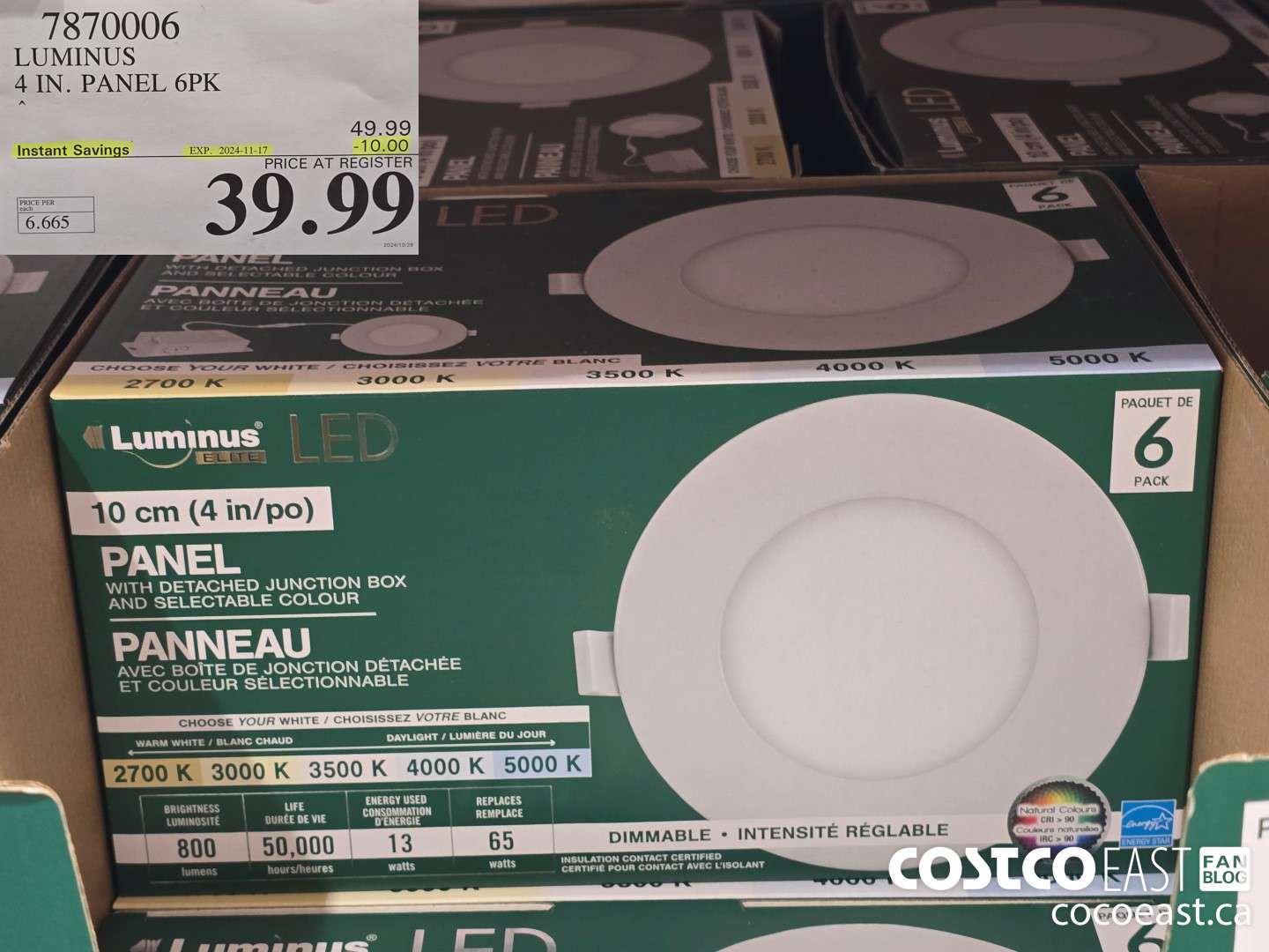 7870006 LUMINUS 4 IN. PANEL 6PK ($10.00 INSTANT SAVINGS EXPIRES ON 2024-11-17) $39.99