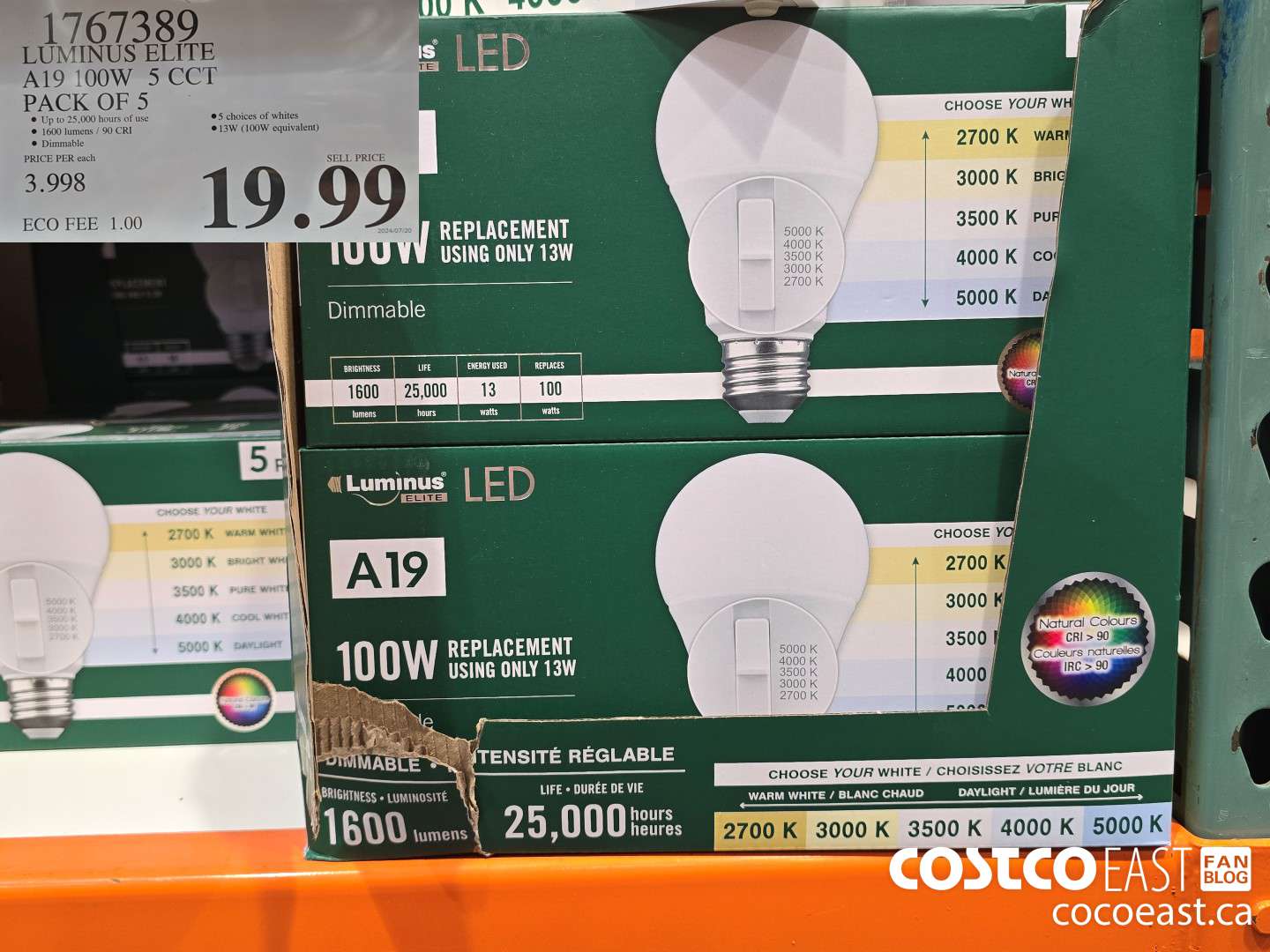 1767389 LUMINUS ELITE A19 100W 5 CCT PACK OF 5 $19.99