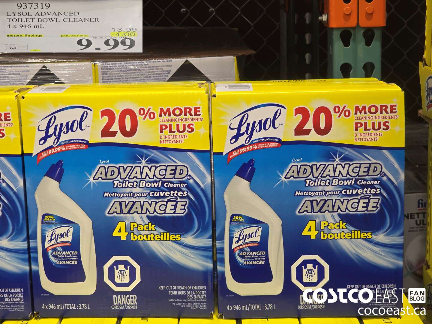 937319 LYSOL ADVANCED TOILET BOWL CLEANER 4 X 946 ML ($4.00 INSTANT SAVINGS EXPIRES ON 2024-10-27) $9.99