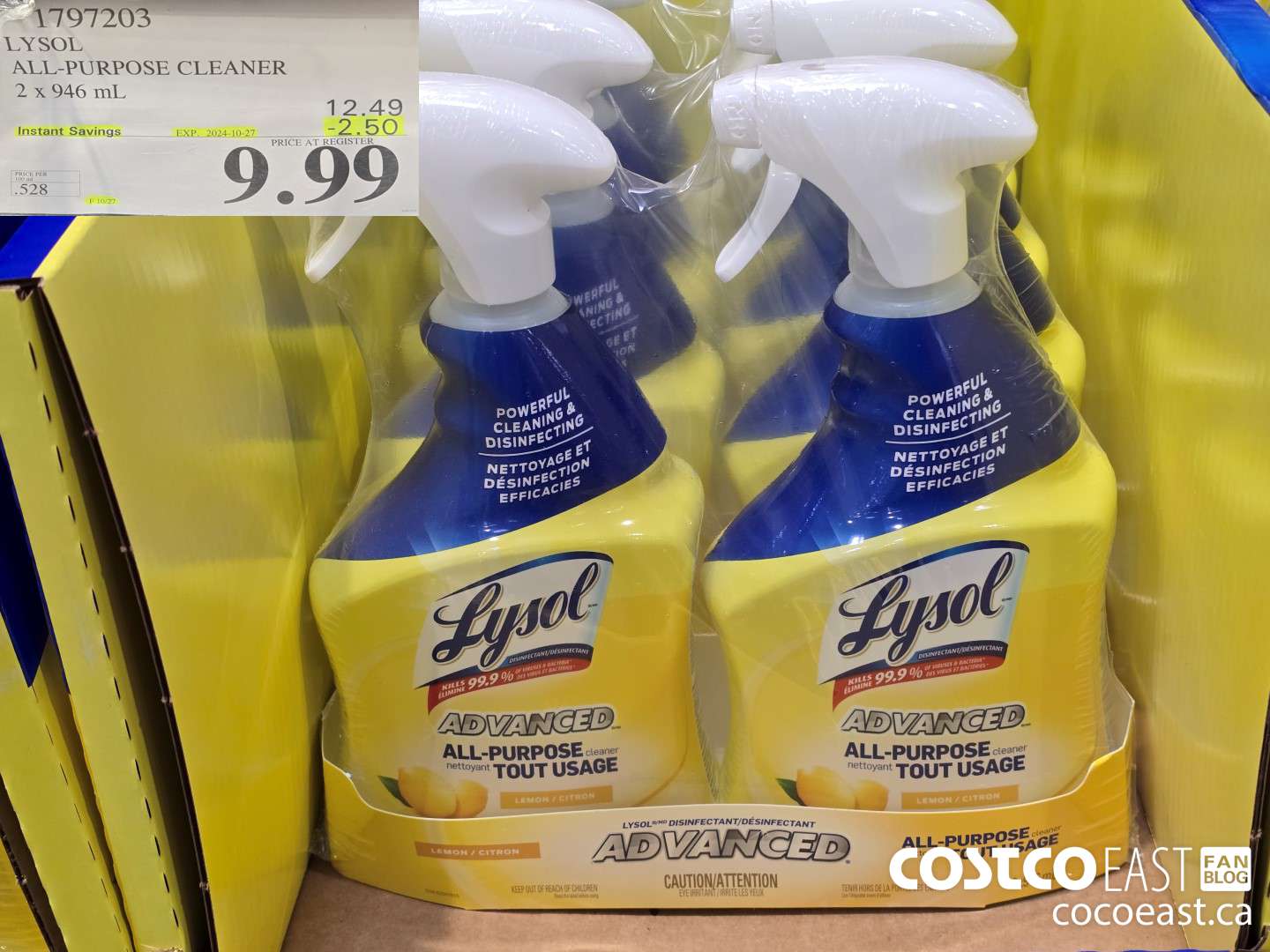 1797203 LYSOL ALL-PURPOSE CLEANER 2 x 946 mL ($2.50 INSTANT SAVINGS EXPIRES ON 2024-10-27) $9.99