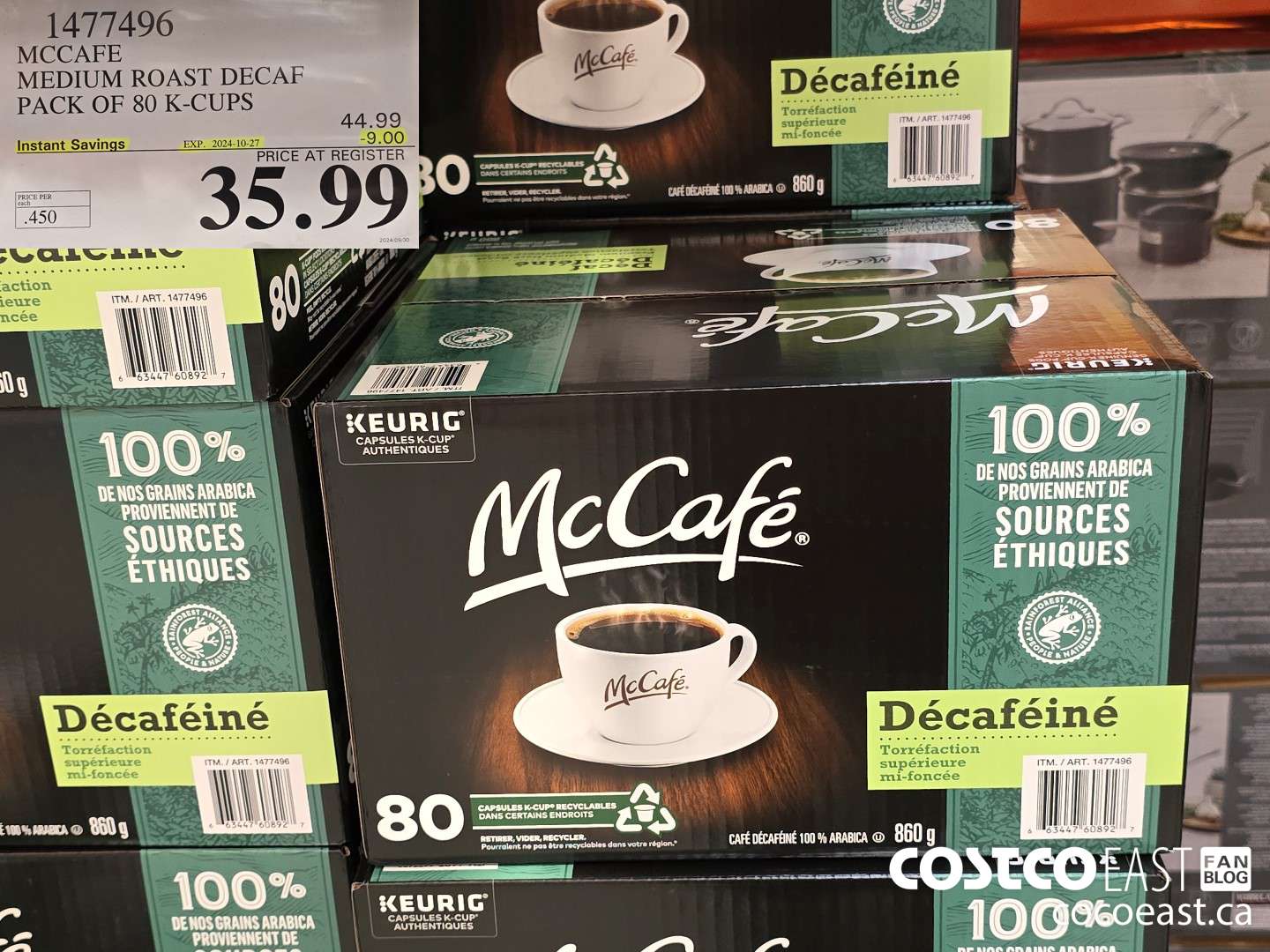 1477496 MCCAFE MEDIUM ROAST DECAF SAVE PACK OF 80 K-CUPS ($9.00 INSTANT SAVINGS EXPIRES ON 2024-10-27) $35.99