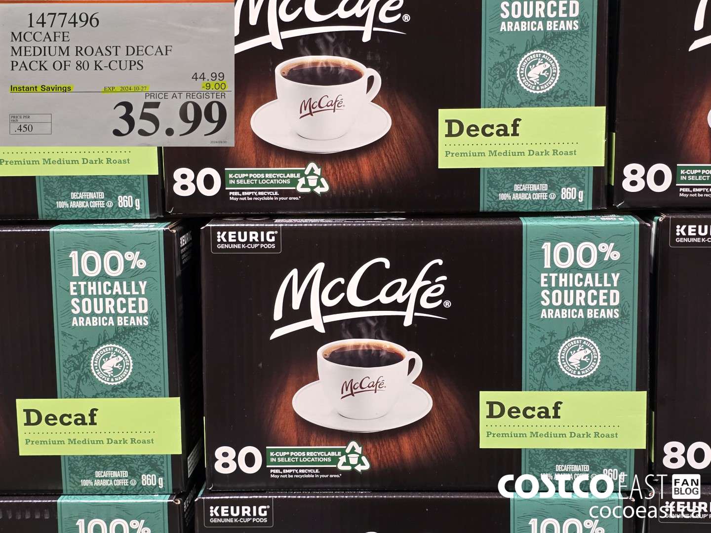 1477496 MCCAFE MEDIUM ROAST DECAF SAVE PACK OF 80 K-CUPS ($9.00 INSTANT SAVINGS EXPIRES ON 2024-10-27) $35.99