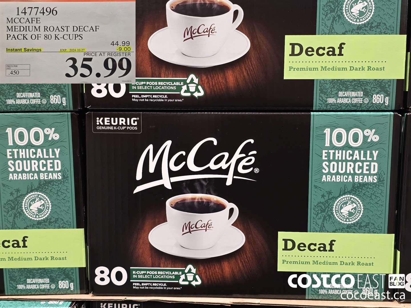 1477496 MCCAFE MEDIUM ROAST DECAF SAVE PACK OF 80 K-CUPS ($9.00 INSTANT SAVINGS EXPIRES ON 2024-10-27) $35.99