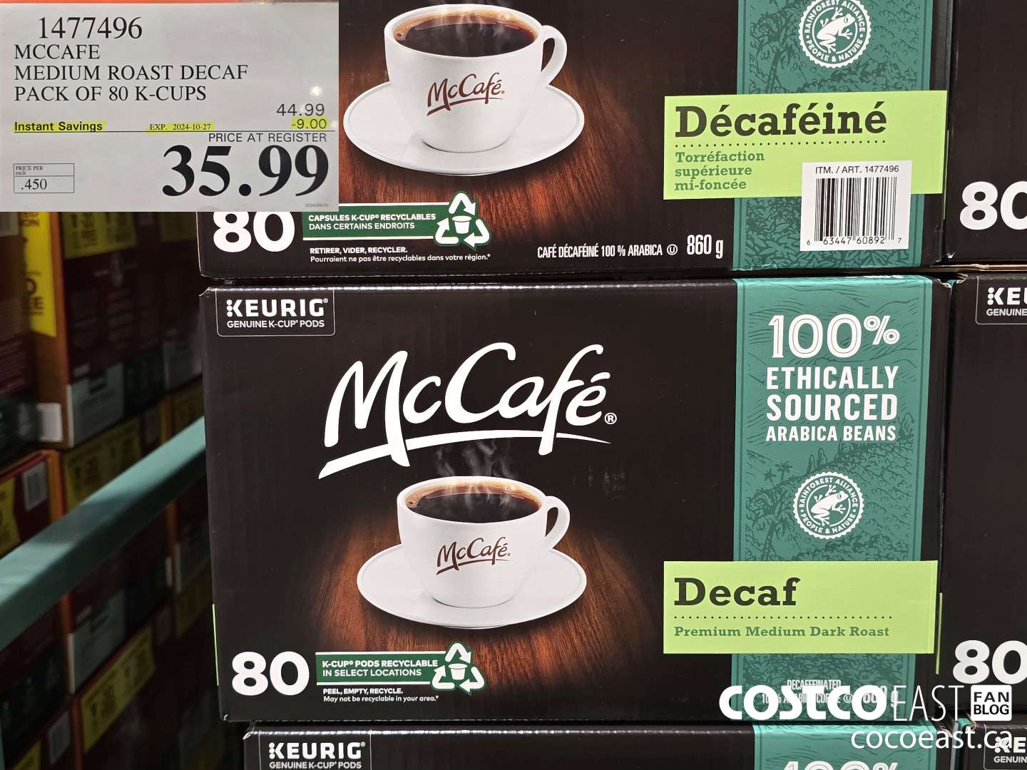 1477496 MCCAFE MEDIUM ROAST DECAF SAVE PACK OF 80 K-CUPS ($9.00 INSTANT SAVINGS EXPIRES ON 2024-10-27) $35.99