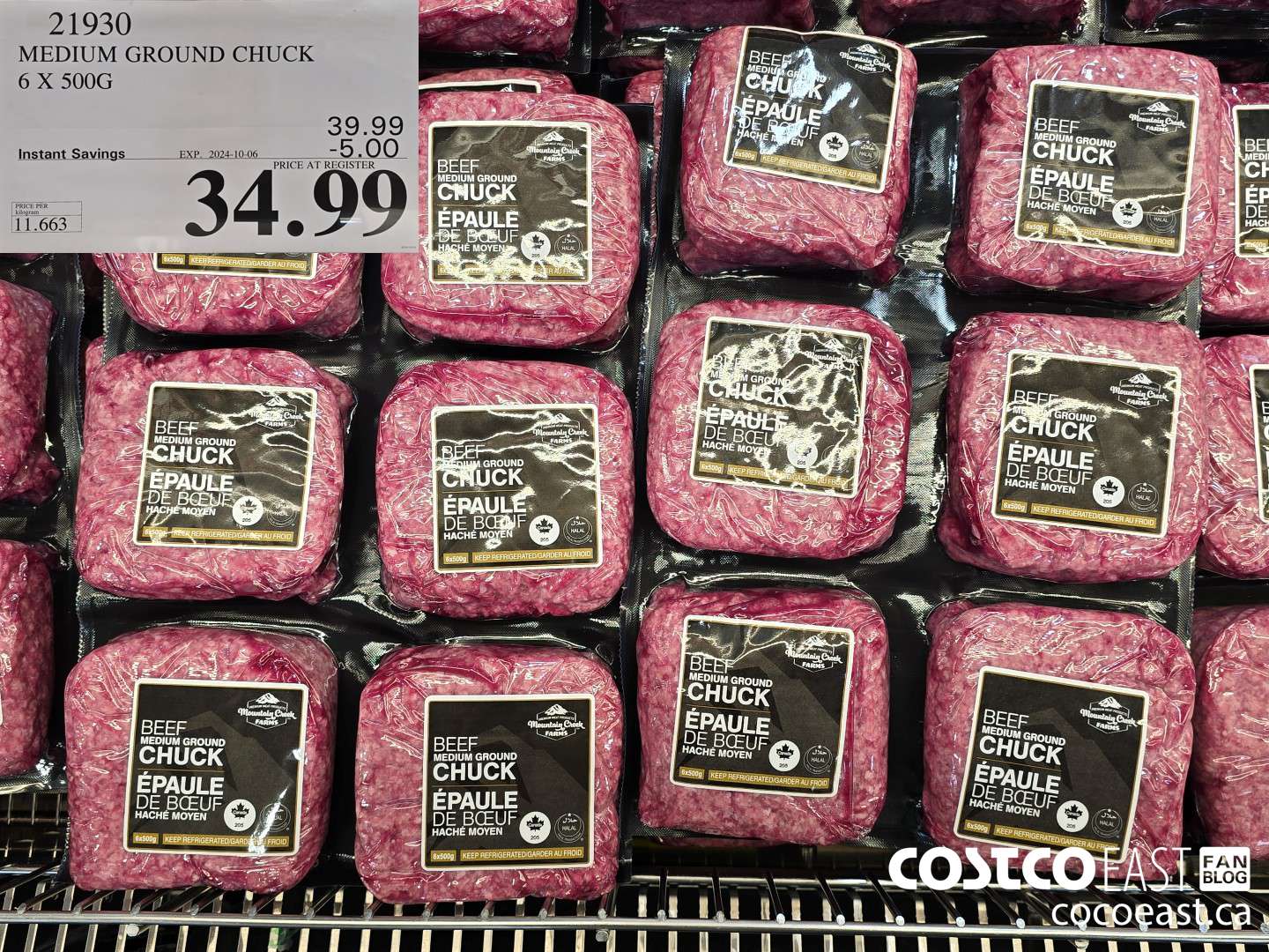 21930 MEDIUM GROUND CHUCK 6 X 500G ***DISCOUNT PER PACK*** ($5.00 INSTANT SAVINGS EXPIRES ON 2024-10-06) $34.99