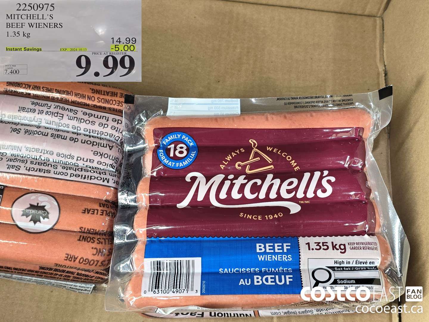 2250975 MITCHELL'S BEEF WIENERS 1.35 KG ($5.00 INSTANT SAVINGS EXPIRES ON 2024-10-13) $9.99