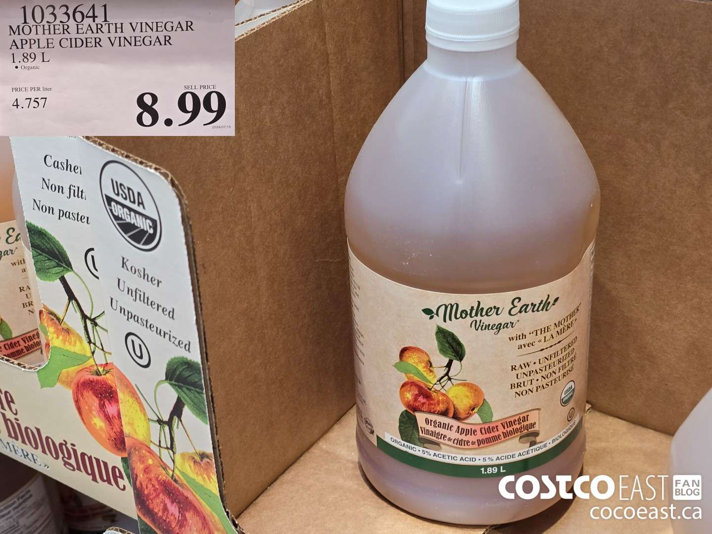 1033641 MOTHER EARTH VINEGAR APPLE CIDER VINEGAR 1.89 L $8.99