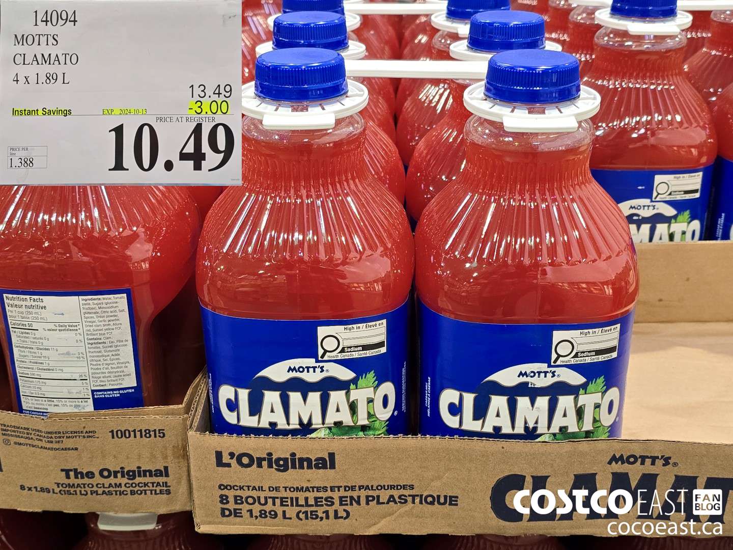14094 MOTTS CLAMATO 4 x 1.89L ($3.00 INSTANT SAVINGS EXPIRES ON 2024-10-13) $10.49