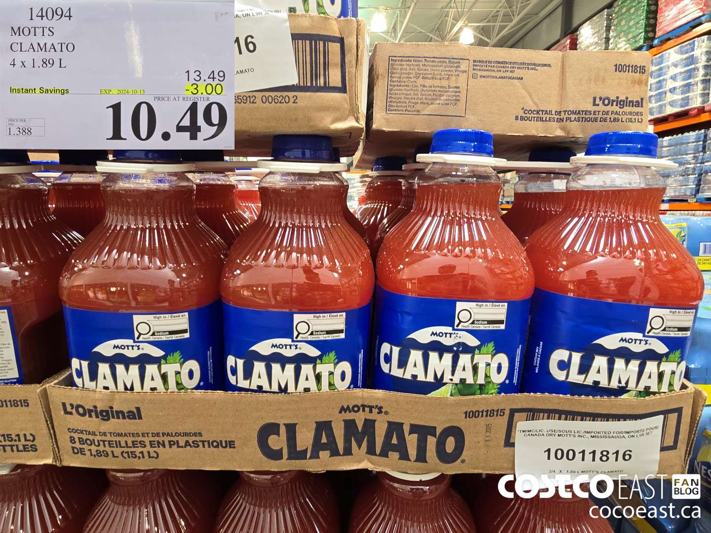 14094 MOTTS CLAMATO 4 x 1.89L ($3.00 INSTANT SAVINGS EXPIRES ON 2024-10-13) $10.49