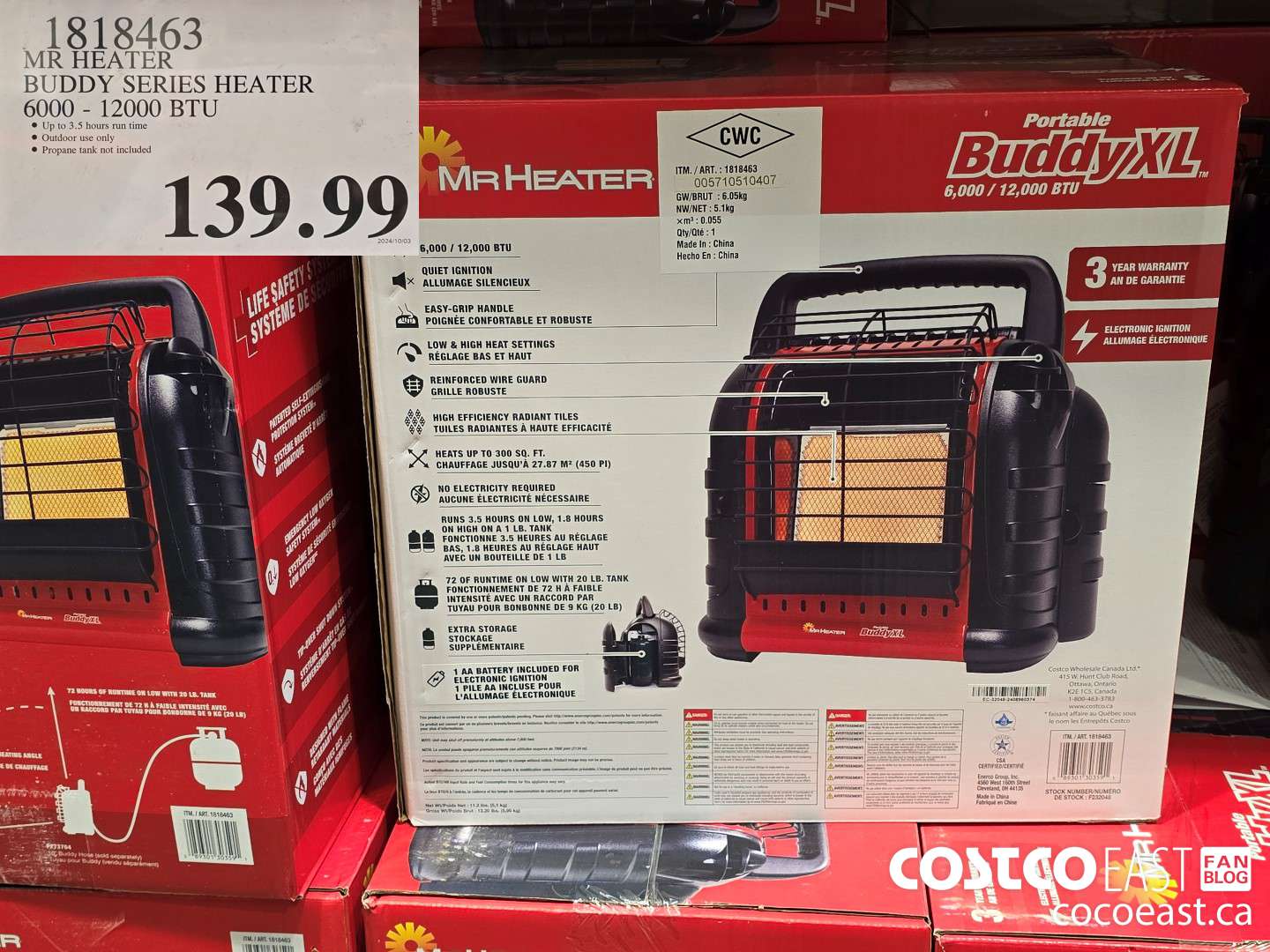 1818463 MR HEATER BUDDY SERIES HEATER 6000 - 12000 BTU $139.99