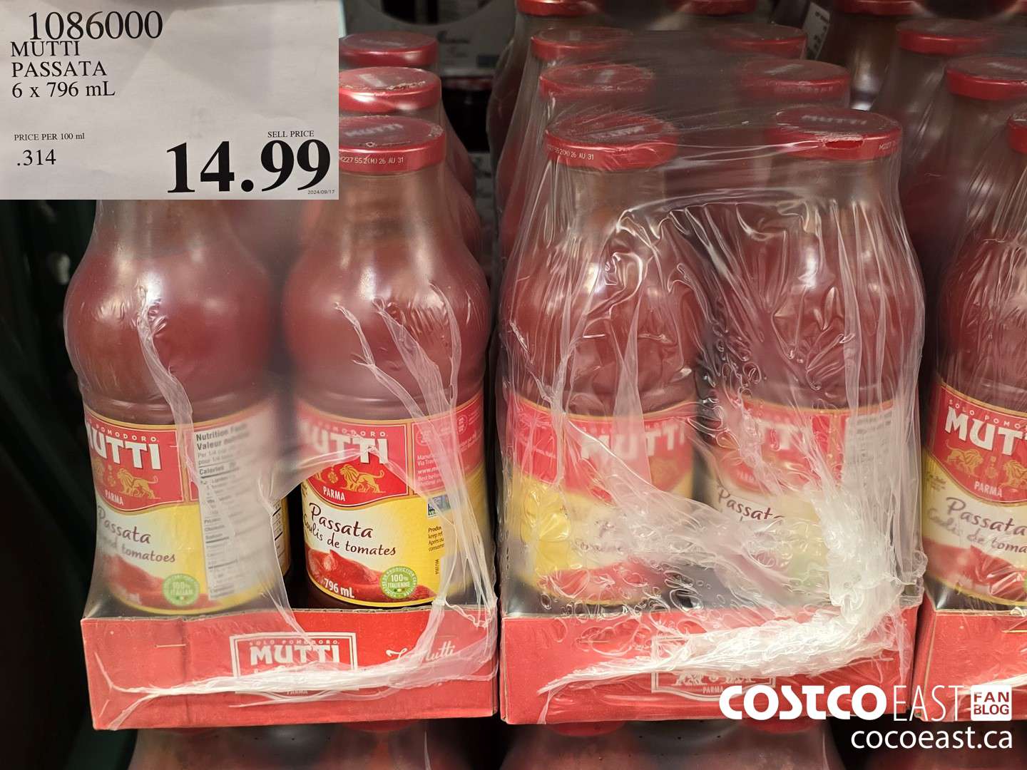 1086000 MUTTI PASSATA 6 X 796 ML $14.99