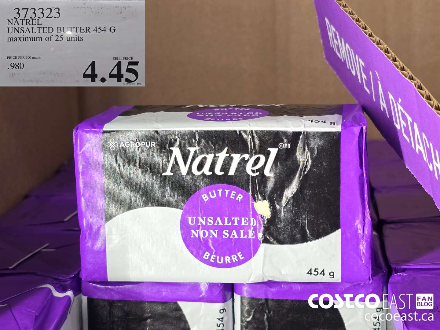 373323 NATREL UNSALTED BUTTER 454 G maximum of 25 units $4.45